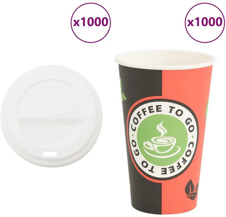 popieriniai kavos puodeliai su dangteliais 1000 vnt 16oz 400 ml