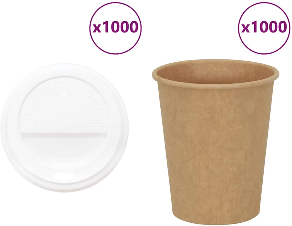 popieriniai kavos puodeliai su dangteliais 1000 vnt 8oz 200ml