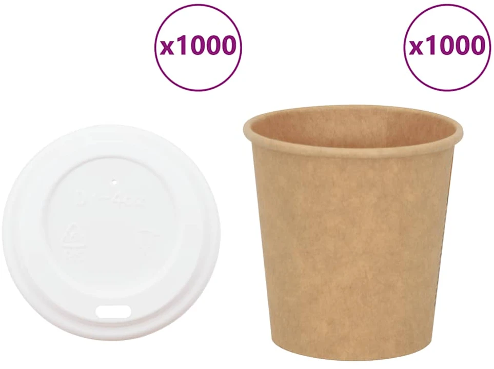 popieriniai kavos puodeliai su dangteliais 1000 vnt 4oz 100ml