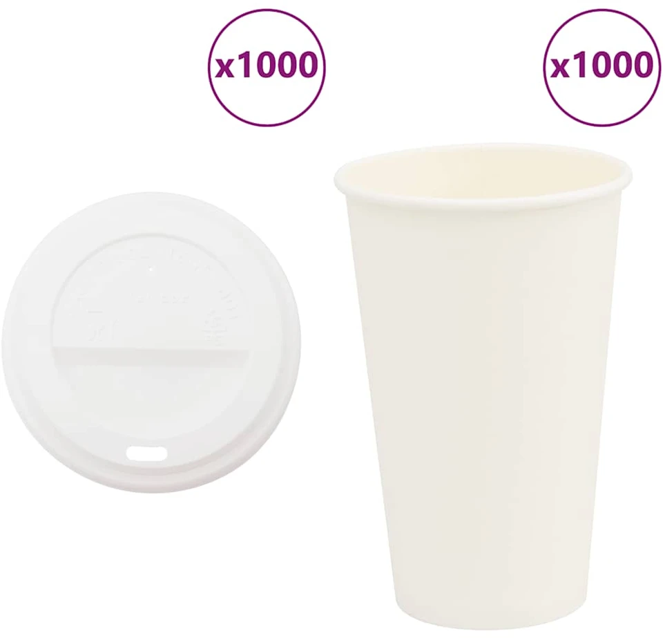 popieriniai kavos puodeliai su dangteliais 1000 vnt 16oz 400 ml