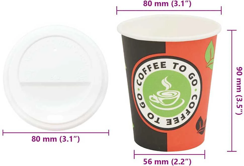 popieriniai kavos puodeliai su dangteliais 1000 vnt 8oz 240ml