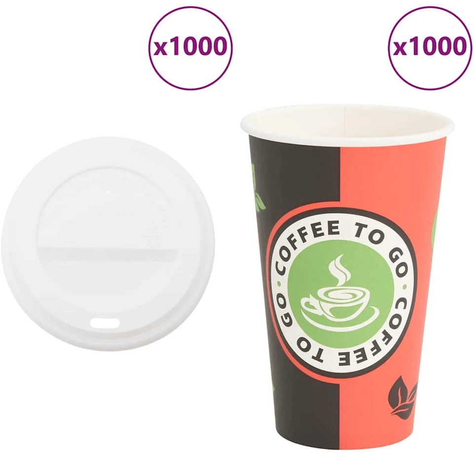 popieriniai kavos puodeliai su dangteliais 1000 vnt 16oz 400 ml