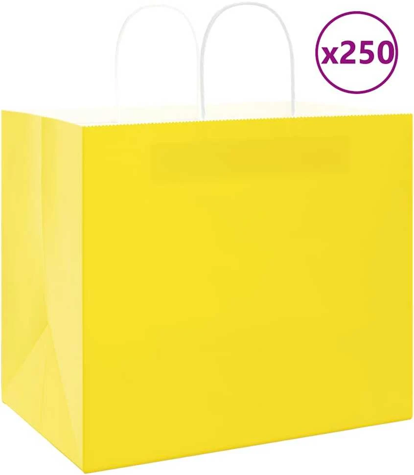 Popieriniai maišeliai 250vnt. su rankenomis geltonos 32x22x28cm