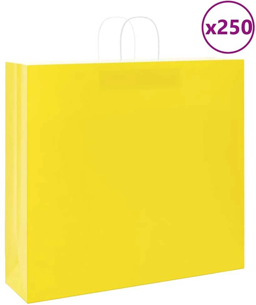 Popieriniai maišeliai 250vnt. su rankenomis geltonos 54x15x49cm