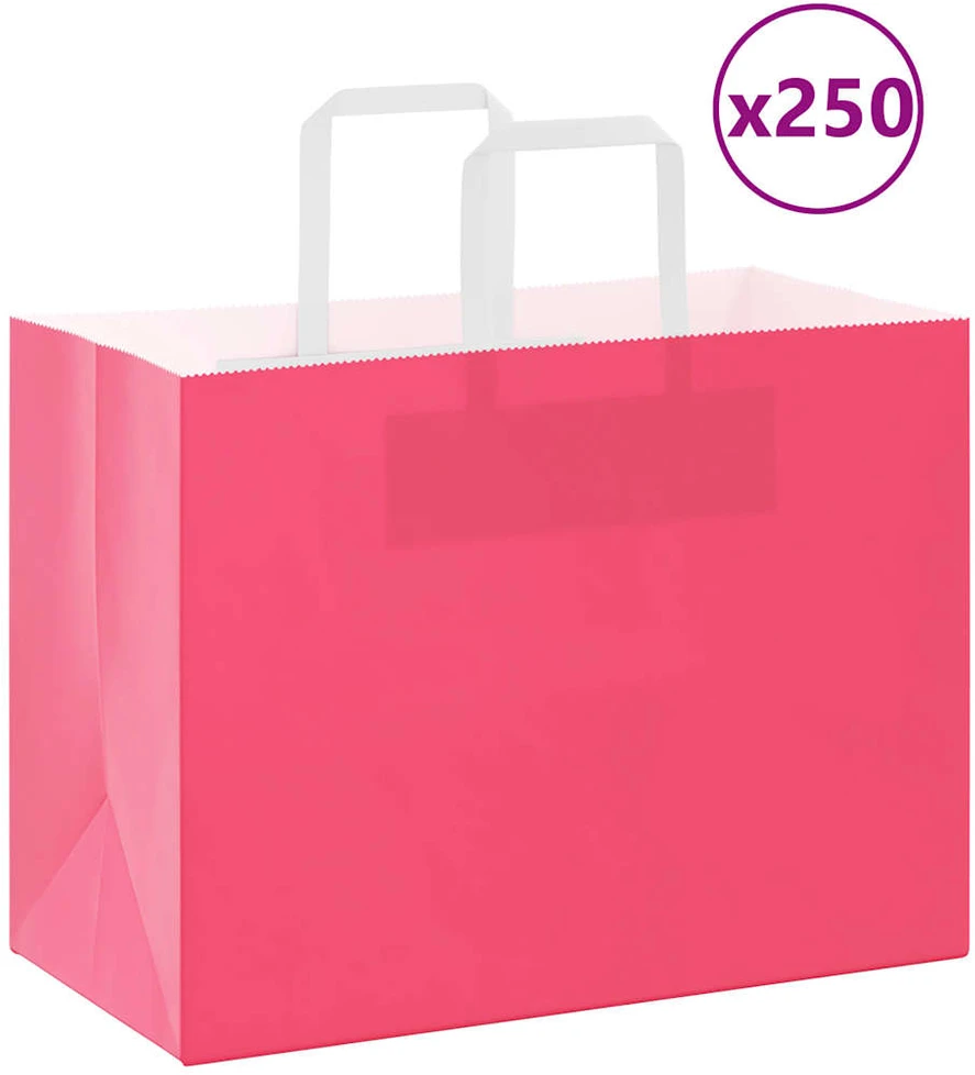 Popieriniai maišeliai 250vnt. su rankenomis, rožinis 32x17x25cm