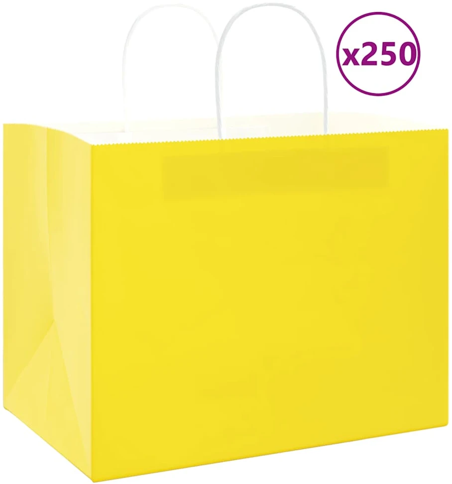 Popieriniai maišeliai 250vnt. su rankenomis geltonos 32x22x24cm