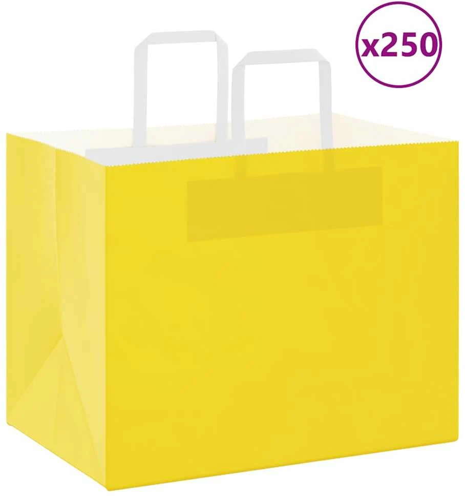 Popieriniai maišeliai 250vnt. su rankenomis geltonos 32x22x24cm