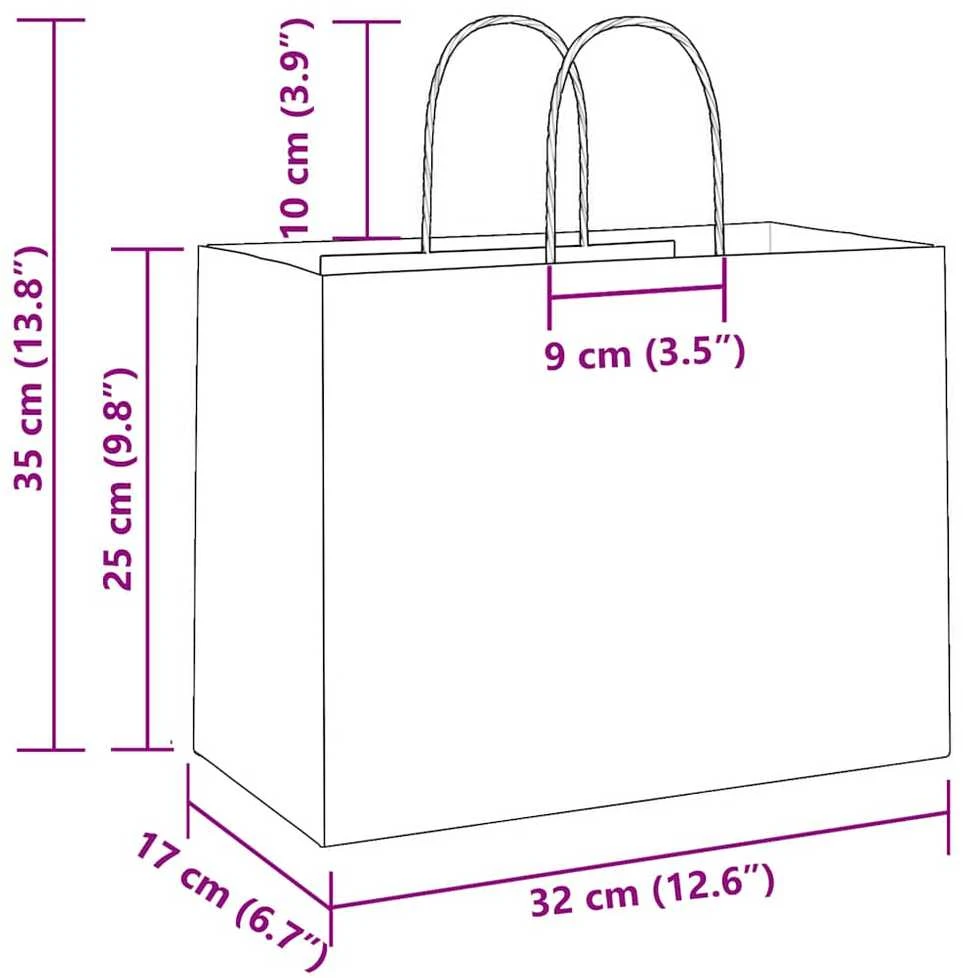 Popieriniai maišeliai 250vnt. su rankenomis, rožinis 32x17x25cm