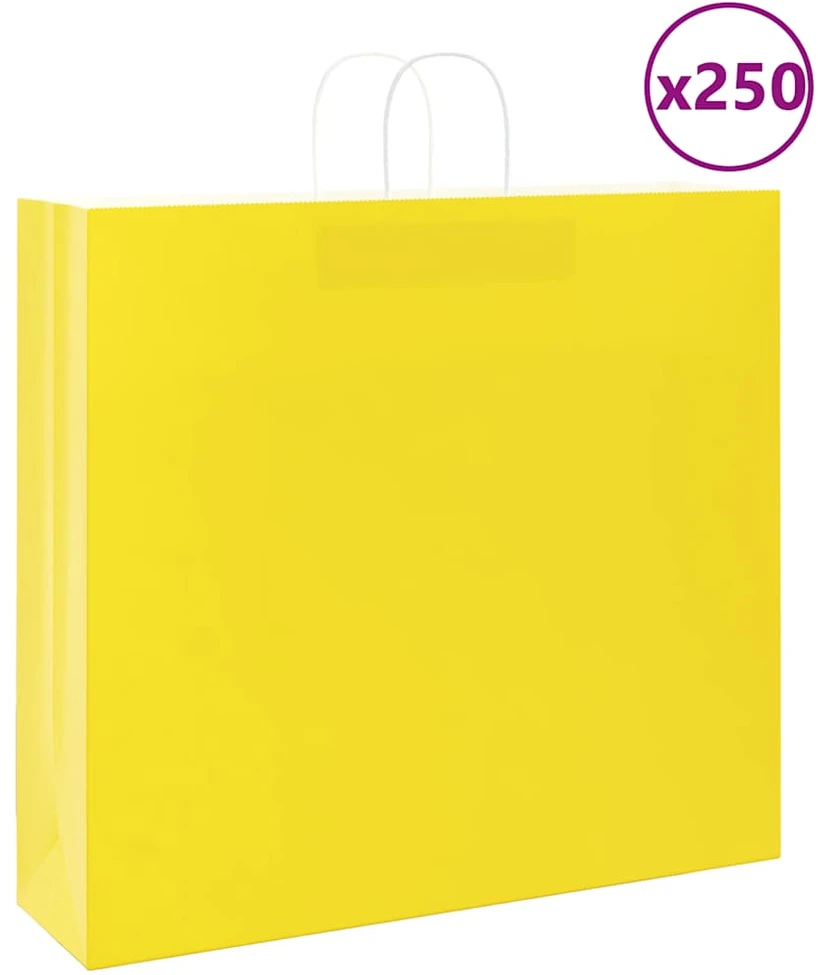 Popieriniai maišeliai 250vnt. su rankenomis geltonos 54x15x49cm
