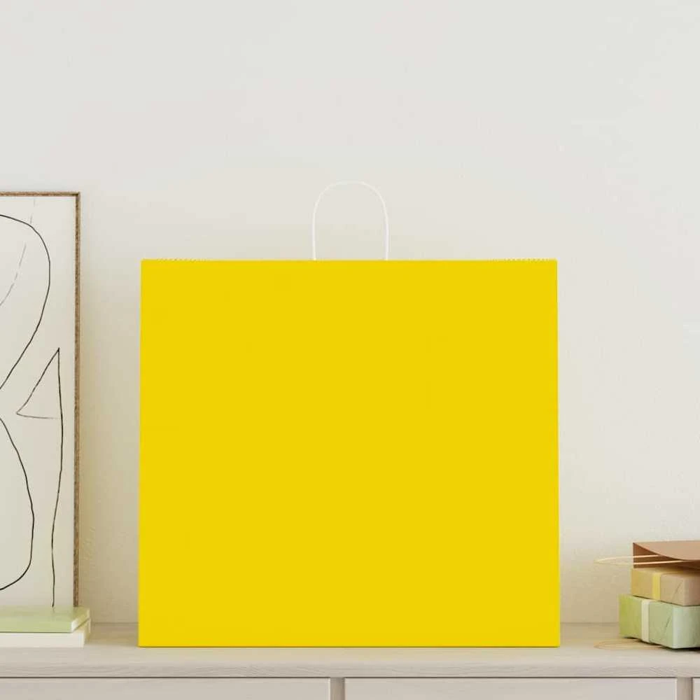 Popieriniai maišeliai 250vnt. su rankenomis geltonos 54x15x49cm