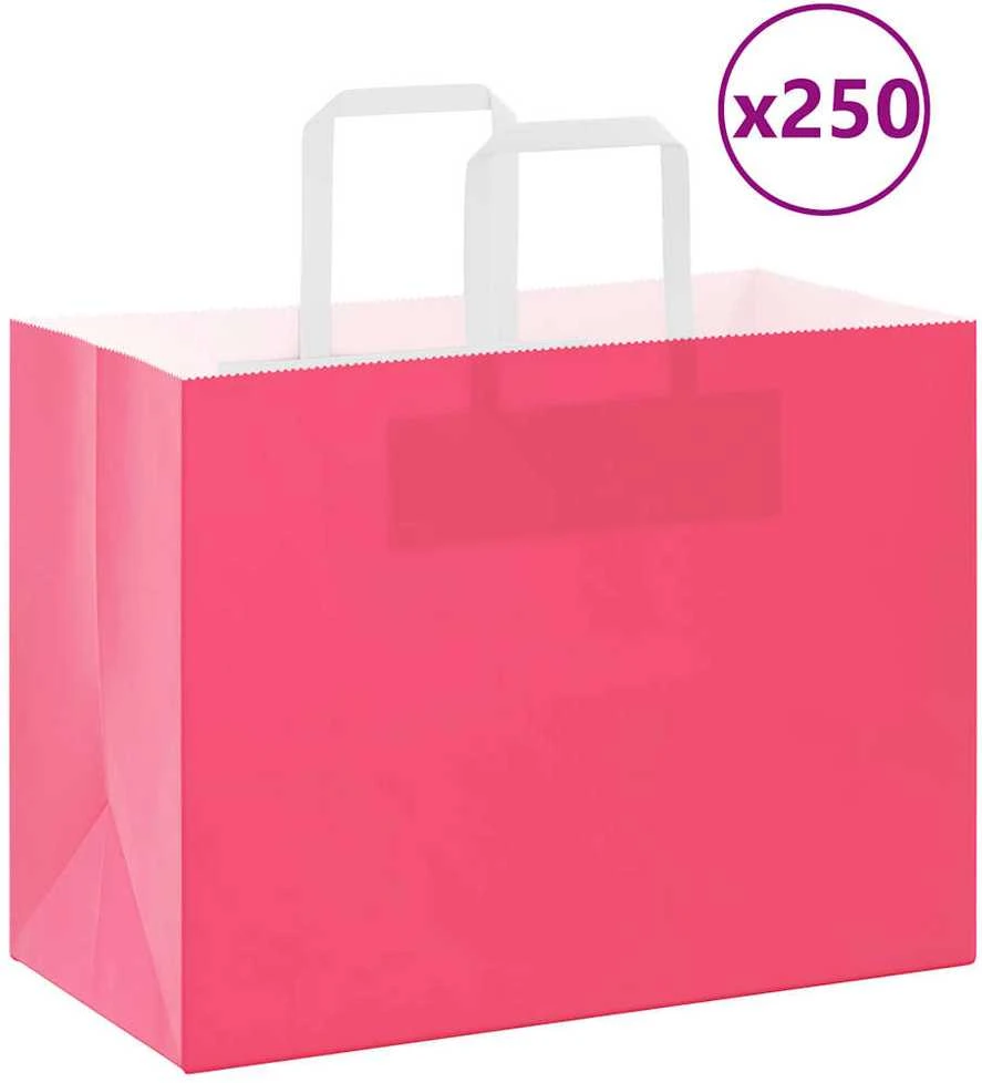 Popieriniai maišeliai 250vnt. su rankenomis, rožinis 32x17x25cm