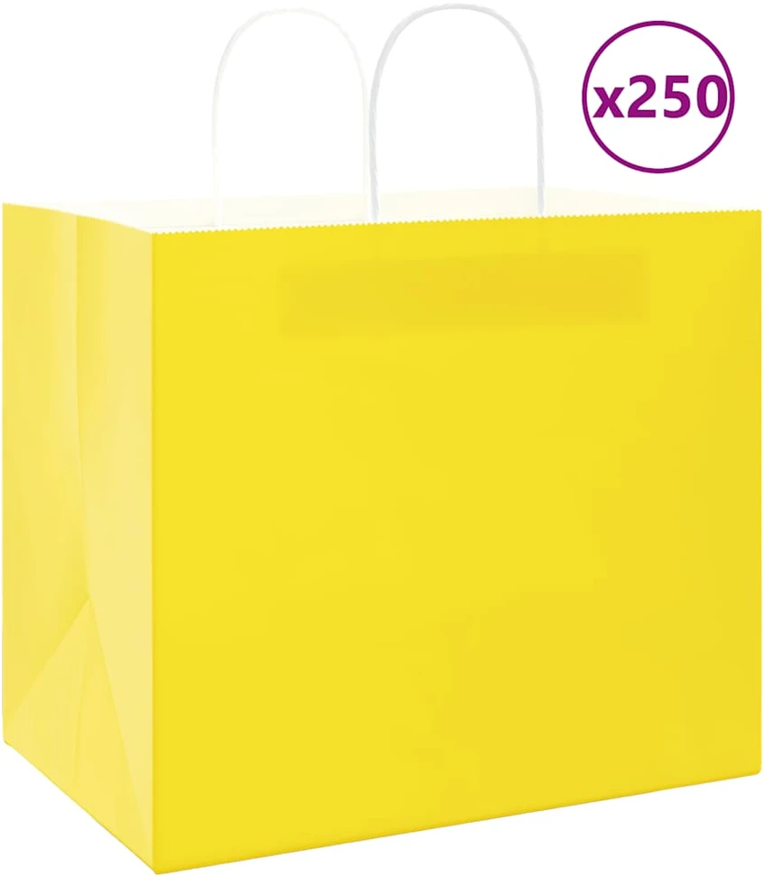 Popieriniai maišeliai 250vnt. su rankenomis geltonos 32x22x28cm
