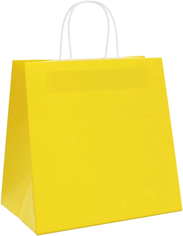Popieriniai maišeliai 250vnt. su rankenomis geltonos 26x17x25cm