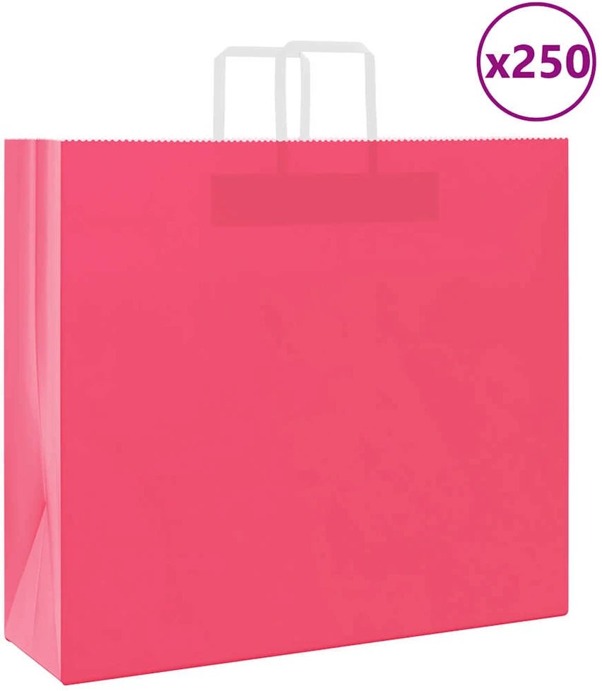 Popieriniai maišeliai 250vnt. su rankenomis, rožinis 54x15x49cm