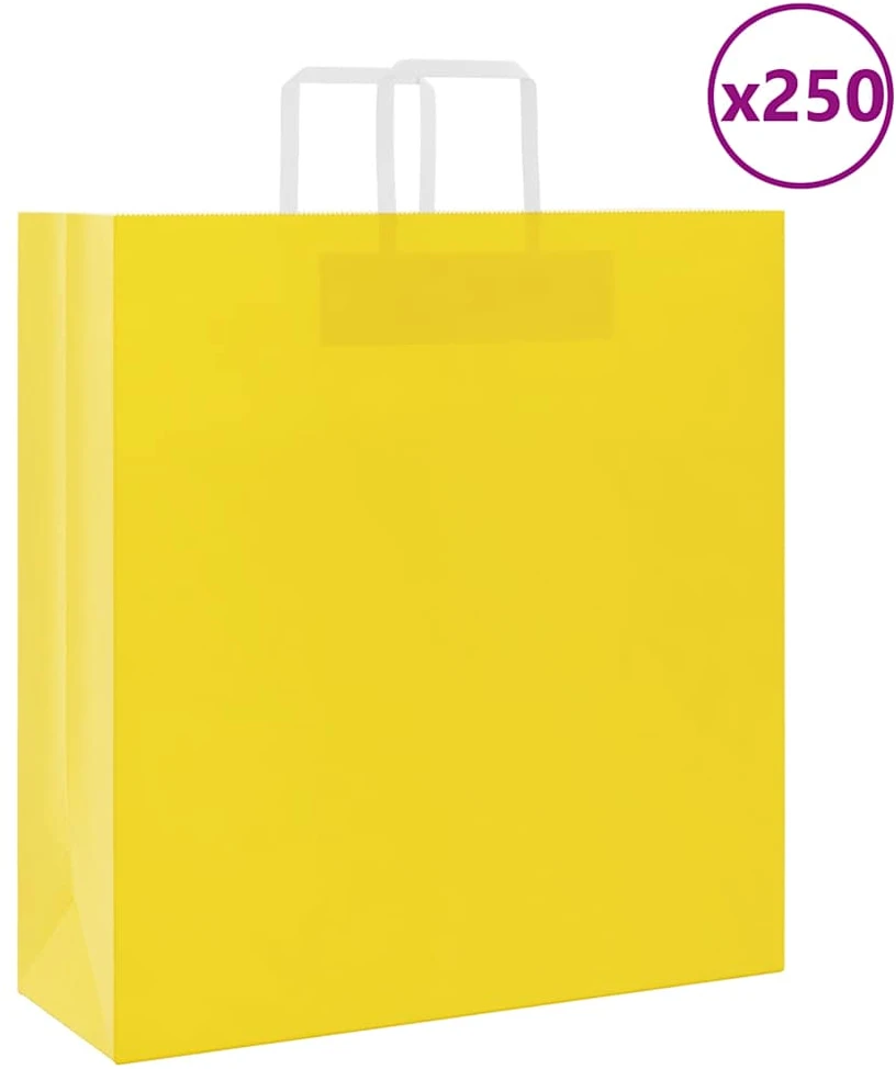 Popieriniai maišeliai 250vnt. su rankenomis geltonos 45x17x48cm