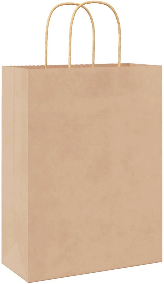 Popieriniai maišeliai 250vnt., su rankenomis, rudos, 26x12x35cm