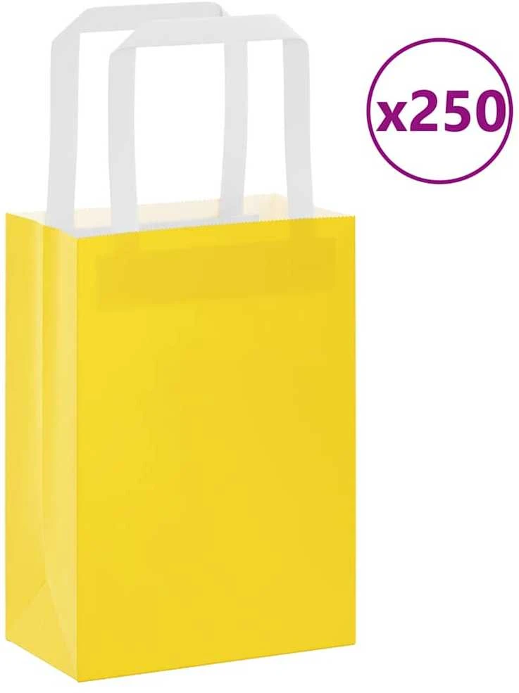 Popieriniai maišeliai 250vnt. su rankenomis geltonos 15x8x21 cm