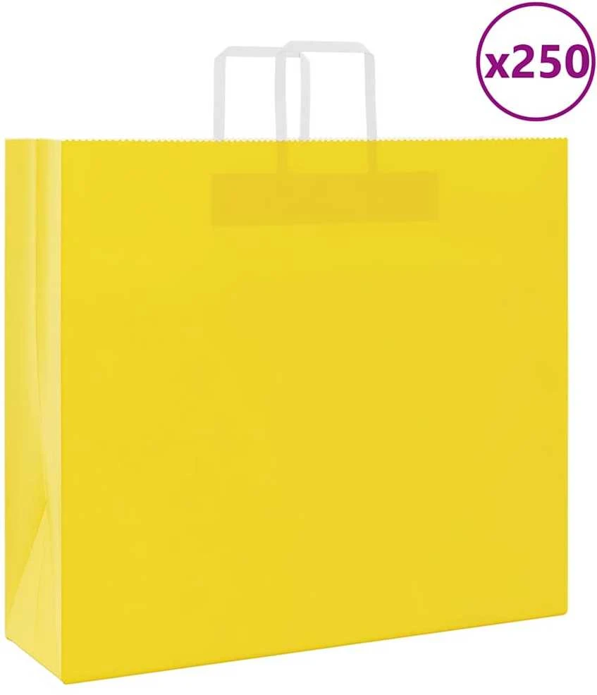 Popieriniai maišeliai 250vnt. su rankenomis geltonos 54x15x49cm