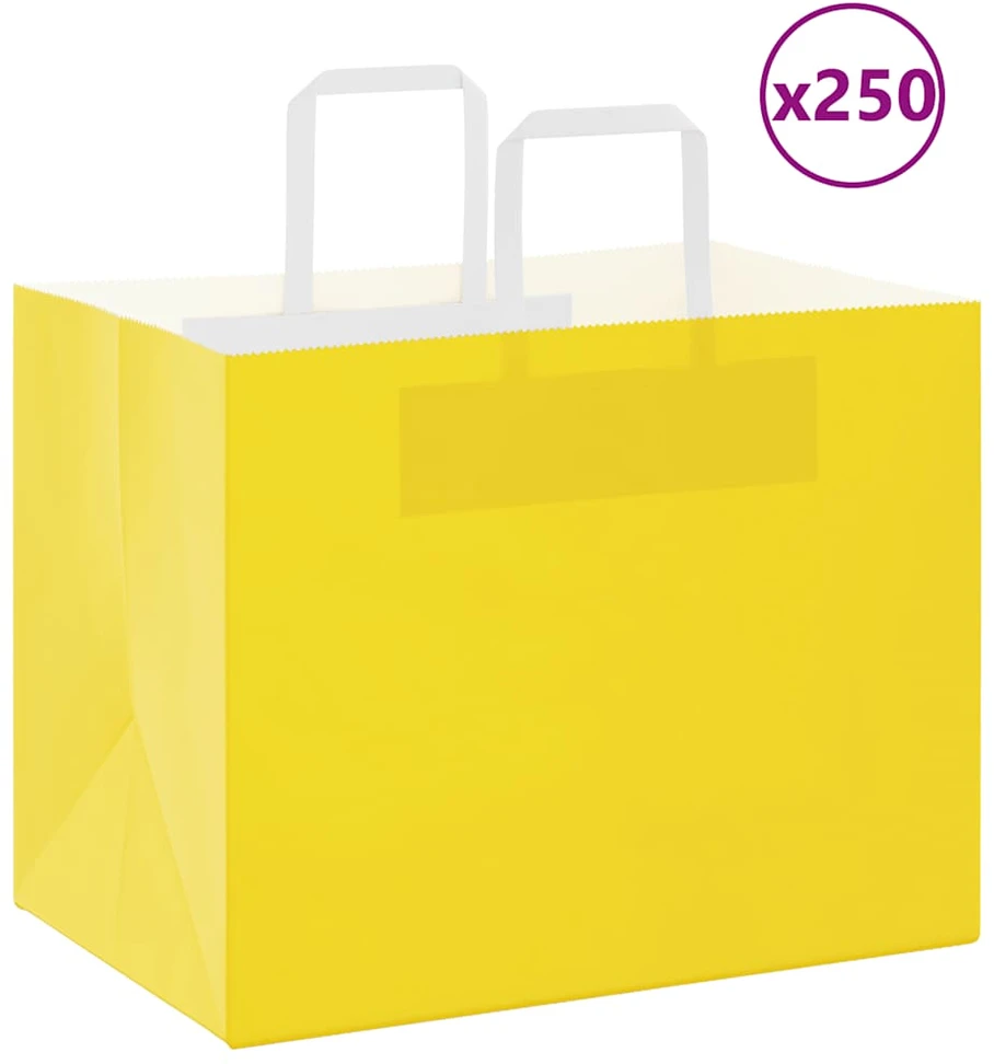 Popieriniai maišeliai 250vnt. su rankenomis geltonos 32x22x24cm