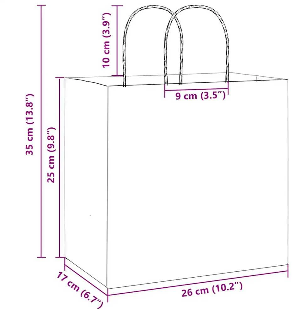 Popieriniai maišeliai 250vnt. su rankenomis, rožinis 54x15x49cm
