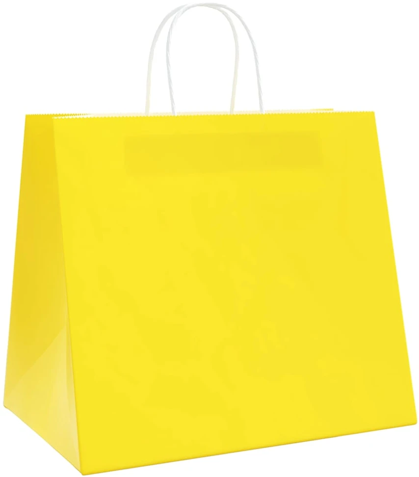 Popieriniai maišeliai 250vnt. su rankenomis geltonos 32x22x28cm