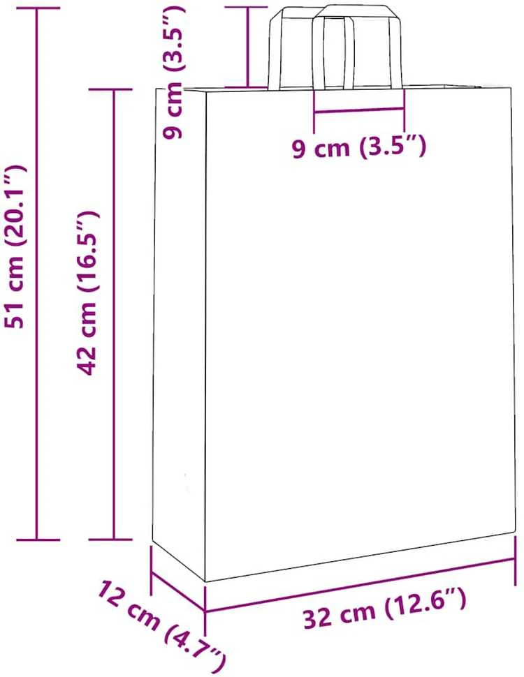 Popieriniai maišeliai 250vnt. su rankenomis, rožinis 32x12x42cm