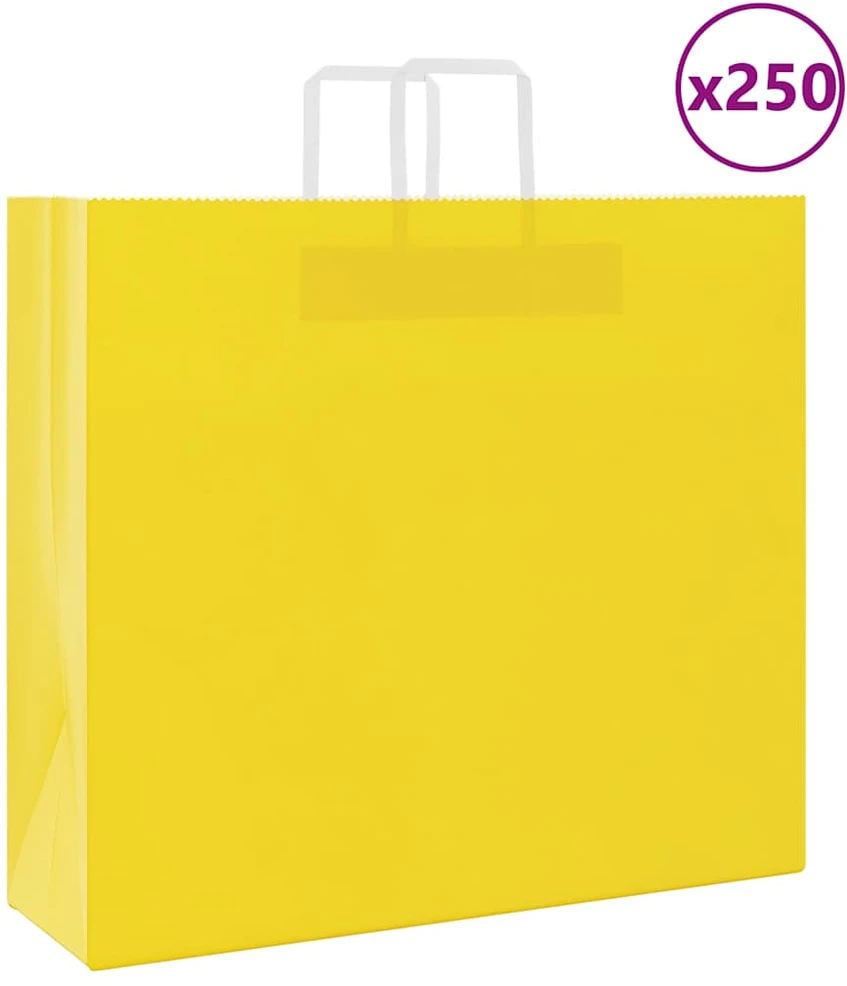 Popieriniai maišeliai 250vnt. su rankenomis geltonos 54x15x49cm