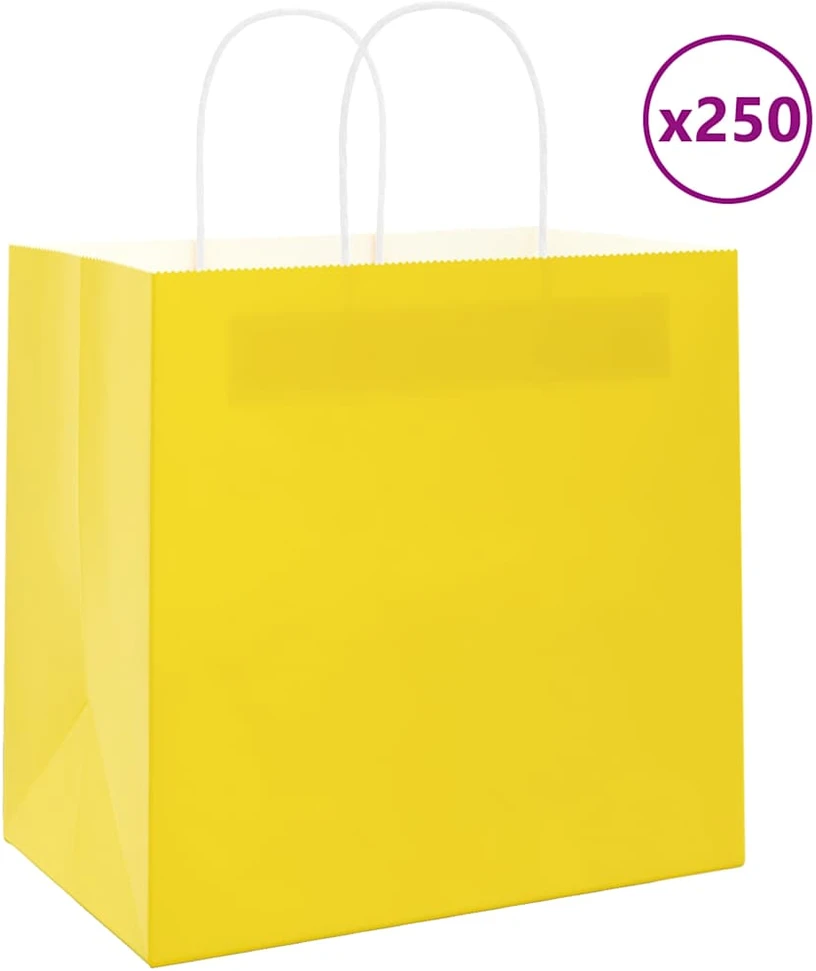 Popieriniai maišeliai 250vnt. su rankenomis geltonos 26x17x25cm