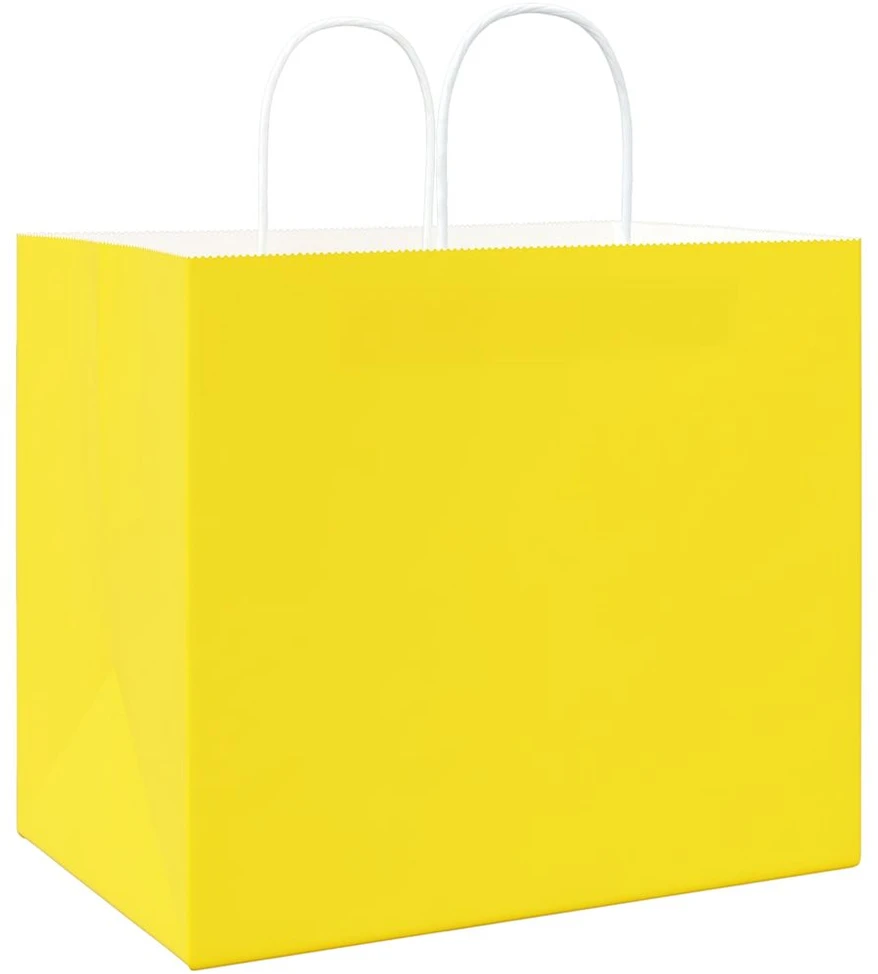 Popieriniai maišeliai 50vnt. su rankenomis, geltonos 32x22x28cm