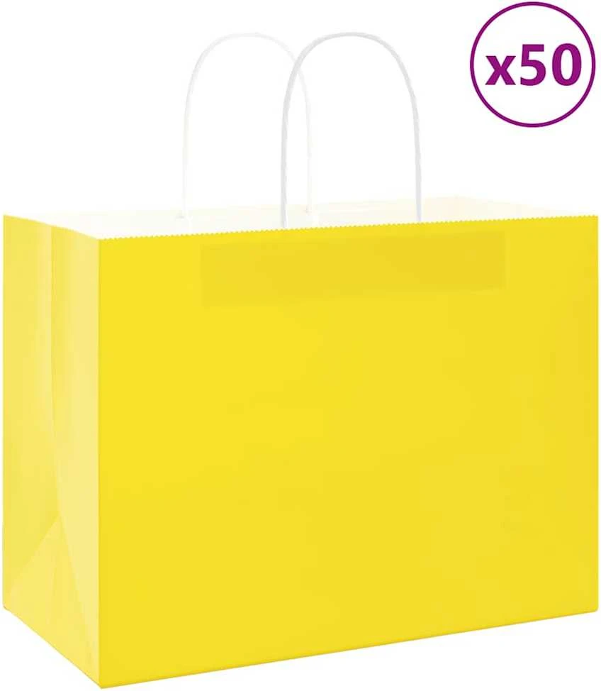 Popieriniai maišeliai 50vnt. su rankenomis, geltonos 32x17x25cm