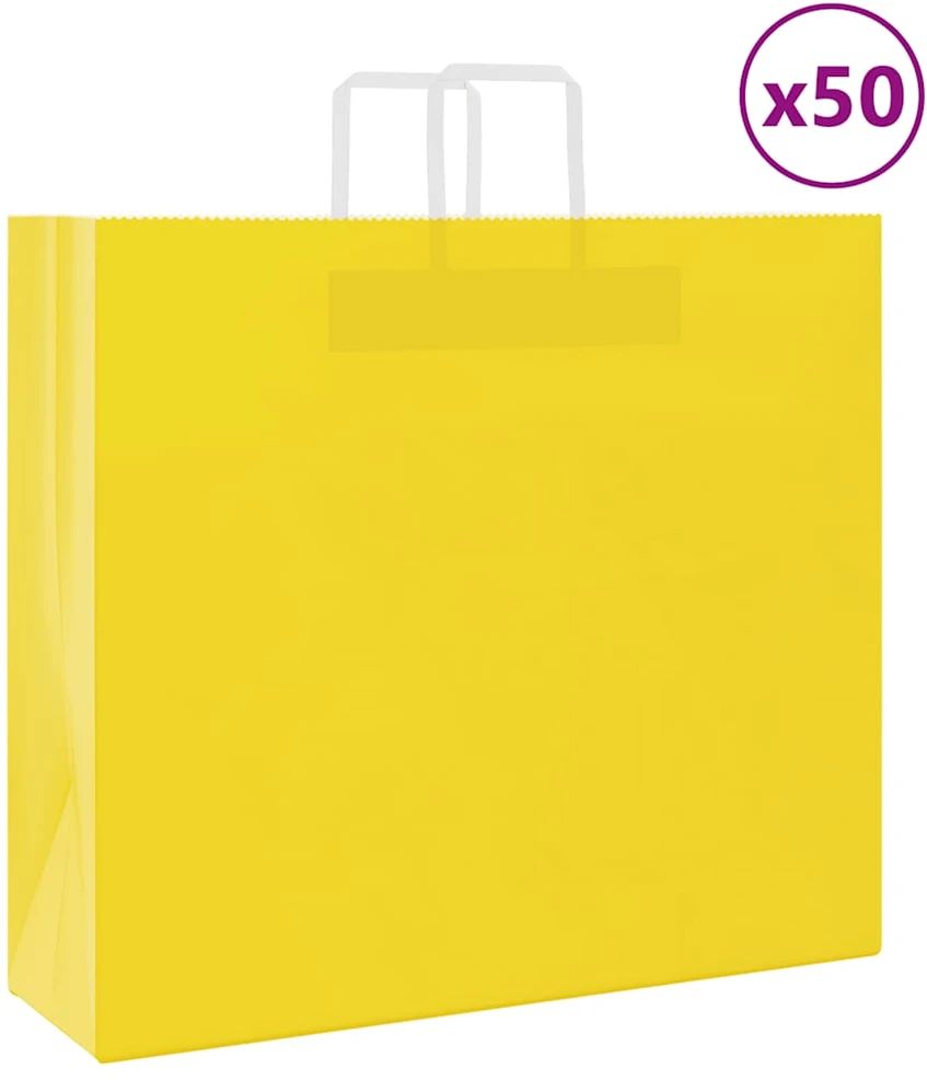 Popieriniai maišeliai 50vnt. su rankenomis, geltonos 54x15x49cm