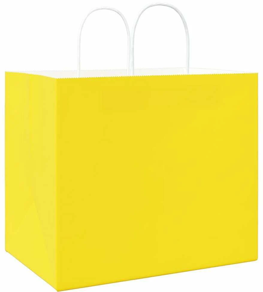 Popieriniai maišeliai 50vnt. su rankenomis, geltonos 32x22x28cm