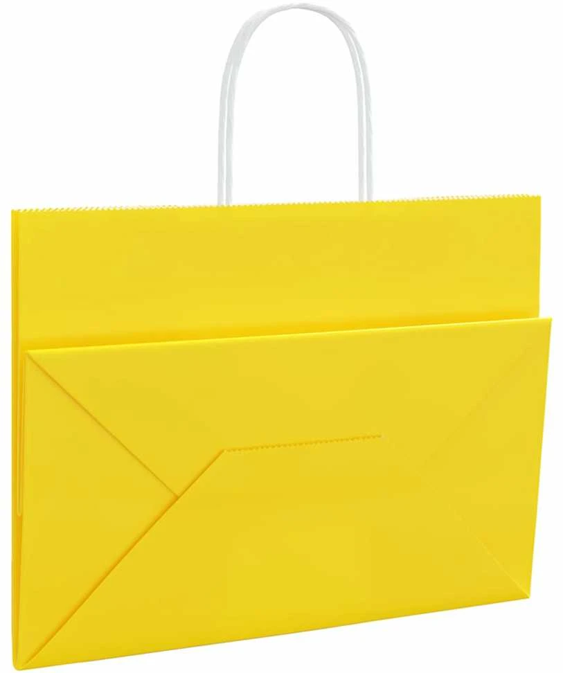 Popieriniai maišeliai 50vnt. su rankenomis, geltonos 32x17x25cm