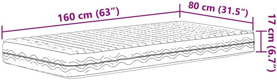 Poroloninis čiužinys vaikams, baltas, 80x160cm, H2/H3 kietumo