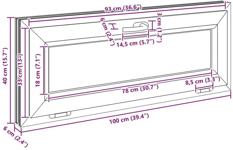 Požeminio lango RISOR 100 x 40 cm PVC ir stiklas