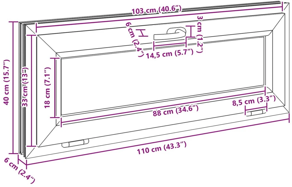 Požeminio lango RISOR 110 x 40 cm PVC ir stiklas