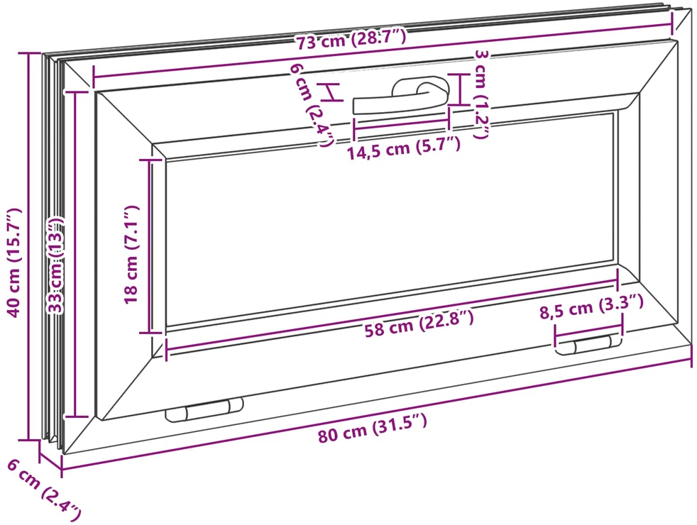 Požeminio lango RISOR 80 x 40 cm PVC ir skaidrus, lygus stiklas