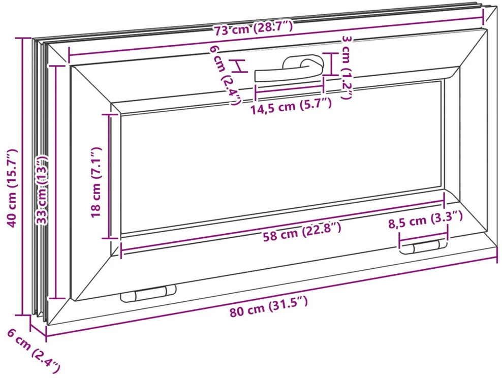Požeminio lango RISOR 80 x 40 cm PVC ir stiklas
