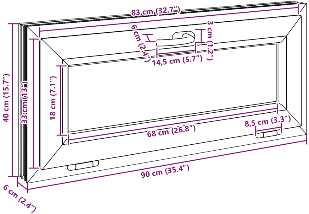 Požeminio lango RISOR 90 x 40 cm PVC ir skaidrus, lygus stiklas