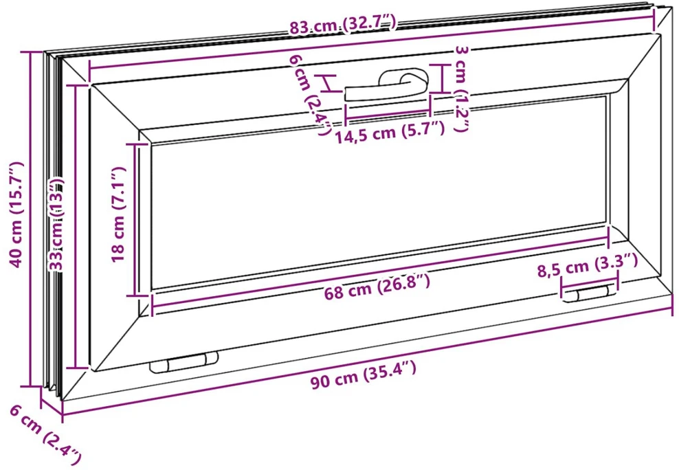 Požeminio lango RISOR 90 x 40 cm PVC ir stiklas