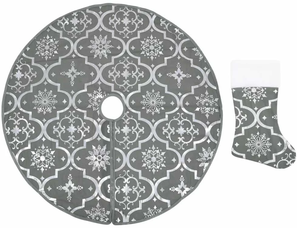 Prabangus kilimėlis po eglute su kojine, pilki, 90cm, audinys