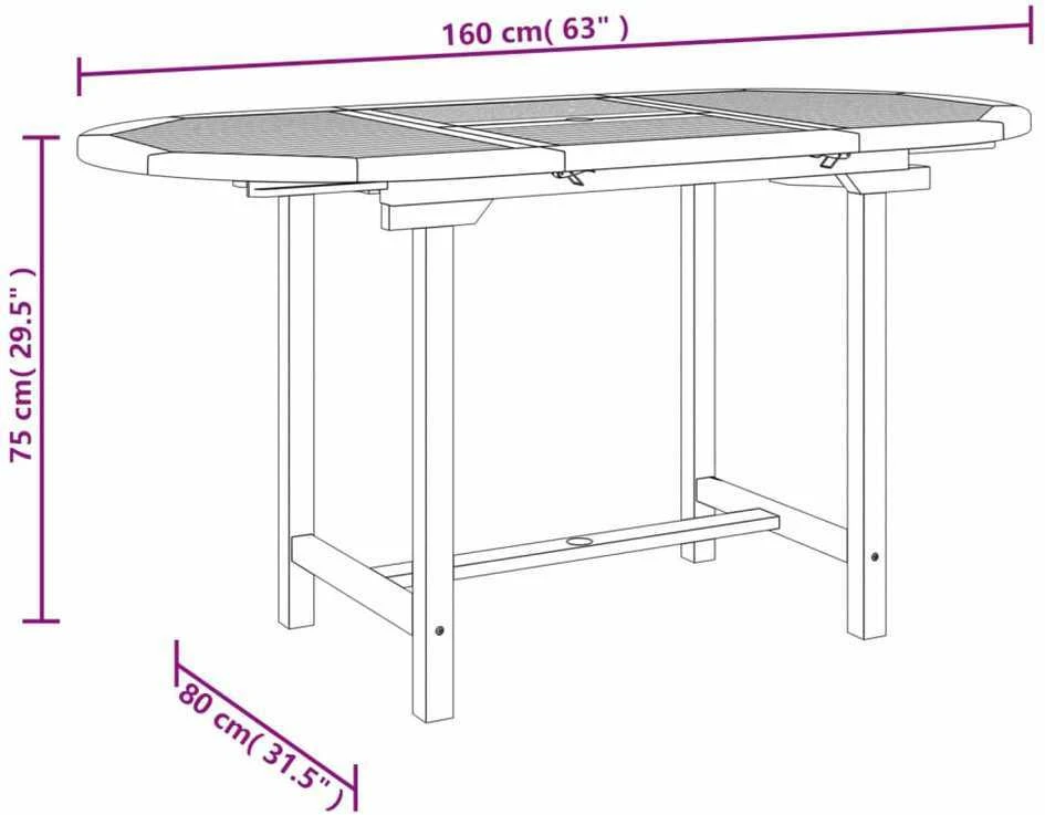 Prailginamas sodo stalas, 110–160x80x75, tikmedžio masyvas