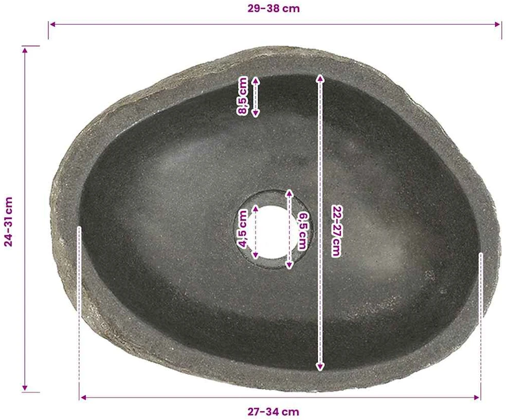 Praustuvas, (29-38)x(24-31)cm, upės akmuo, ovalo formos