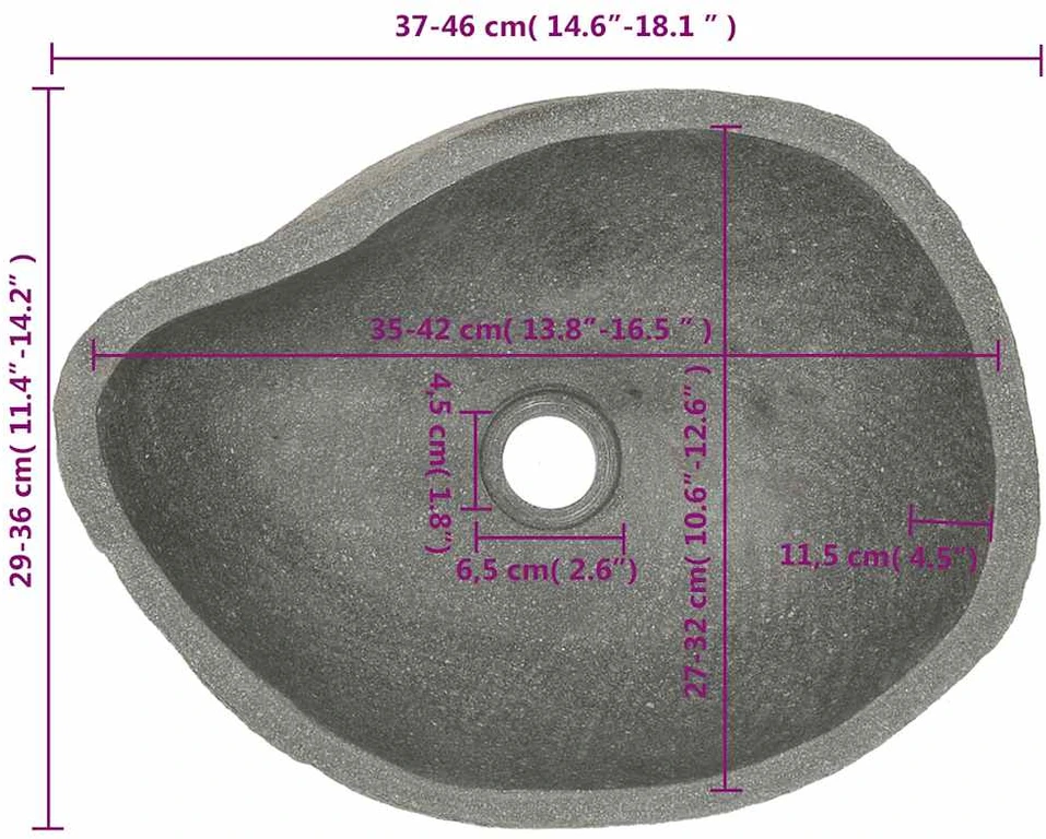 Praustuvas, (37-46)x(29-36)cm, upės akmuo, ovalo formos