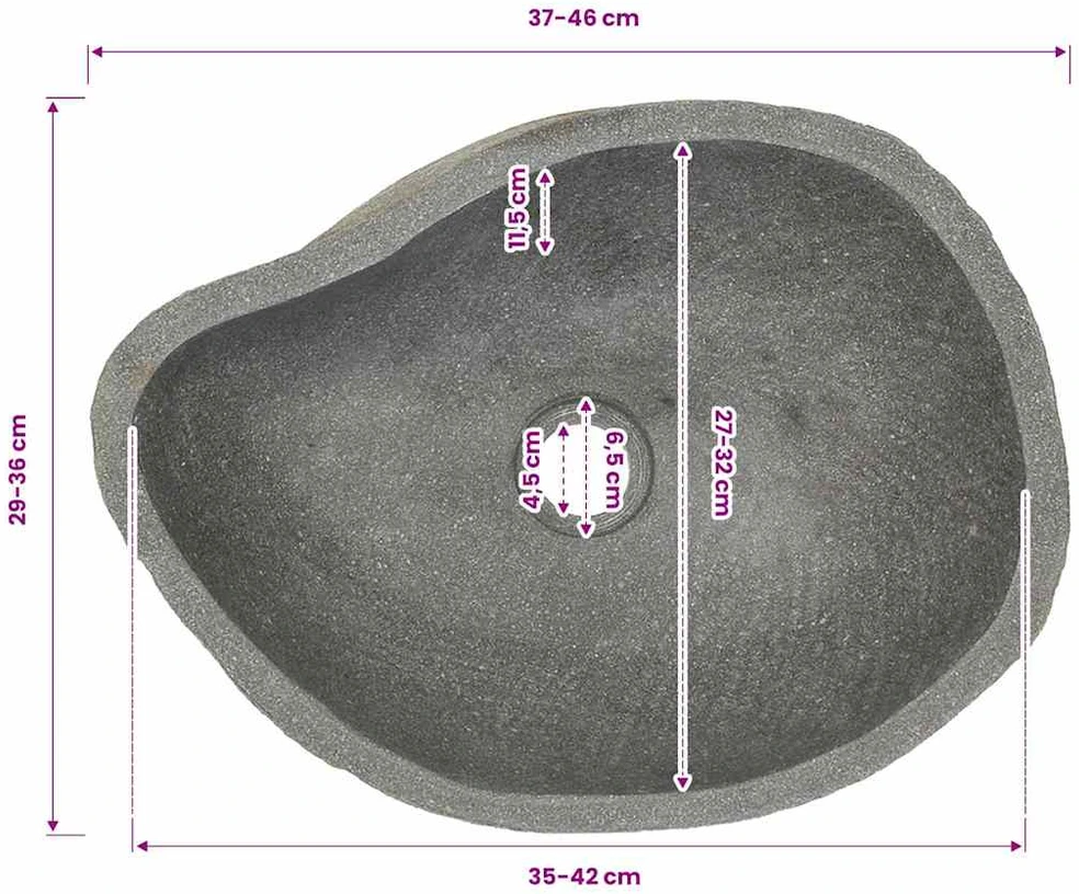 Praustuvas, (37-46)x(29-36)cm, upės akmuo, ovalo formos