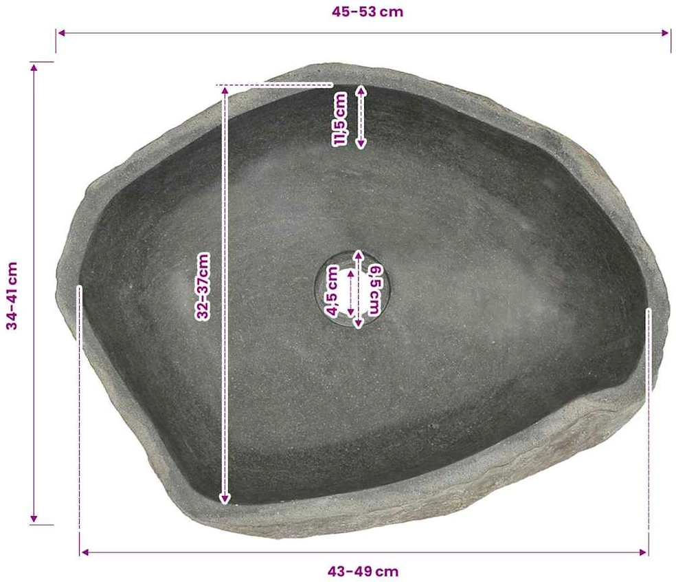 Praustuvas, (45-53)x(34-41)cm, upės akmuo, ovalo formos