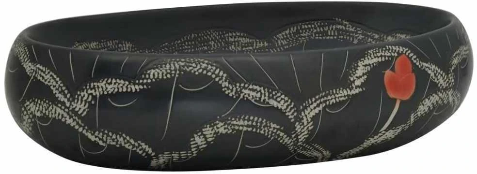 Praustuvas ant stalviršio, juodas, 59x40x15cm, keramika, ovalus
