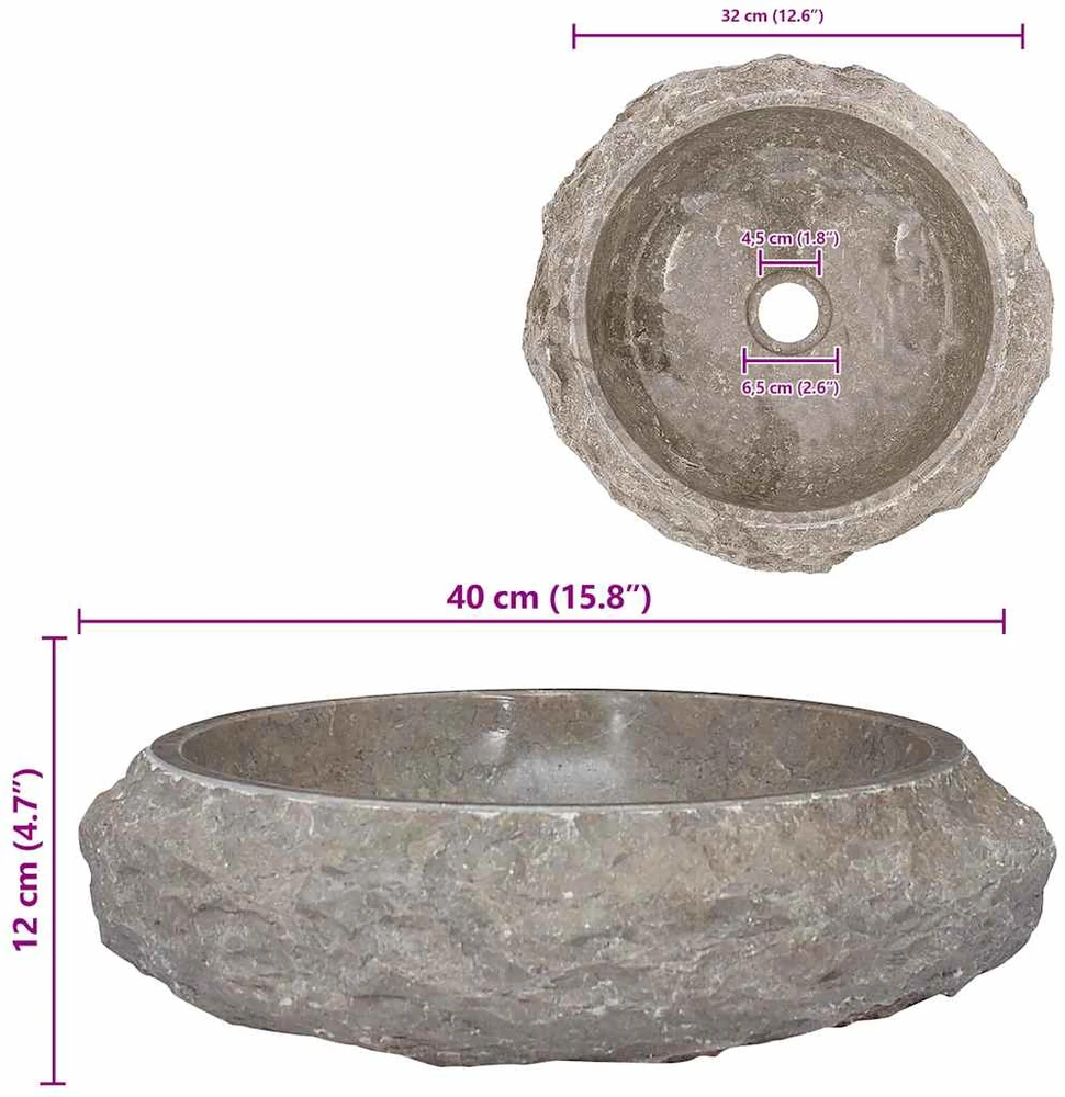 Praustuvas, pilkos spalvos, skersmuo 40x12cm, marmuras