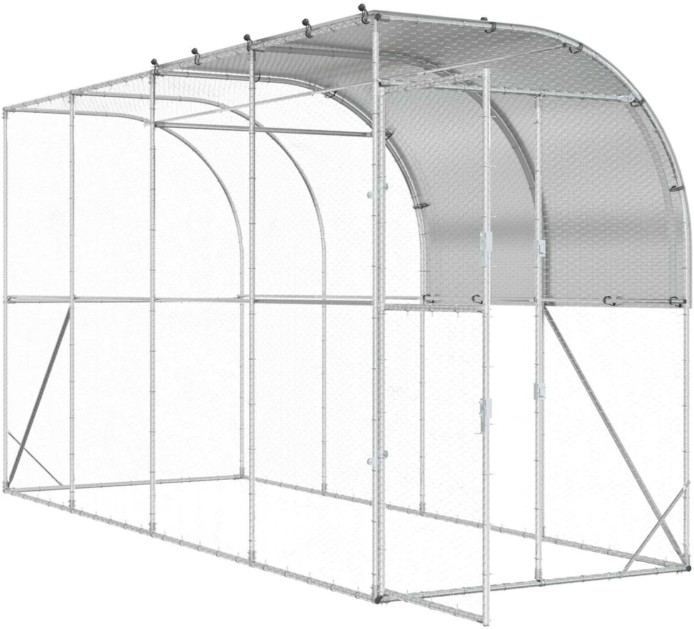 Prie sienos esantis vištų narvas Sidabrinė 400 x 150 x 215 cm