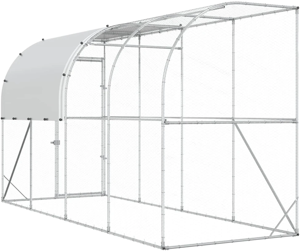 Prie sienos esantis vištų narvas Sidabrinė 400 x 150 x 215 cm